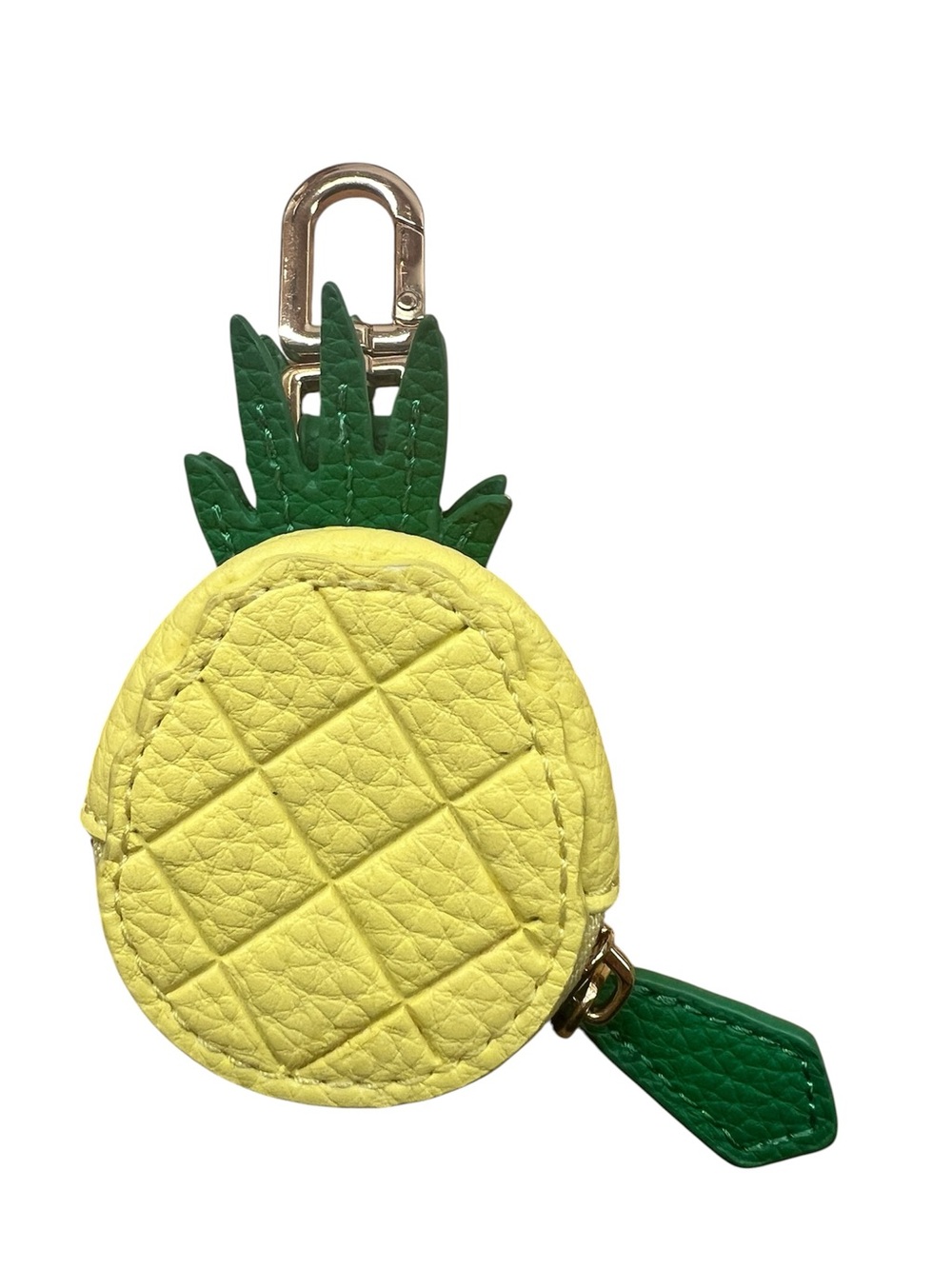 Tropical Pineapple Leather Coin Pouch Keychain or Air Tag Holder Yellow & Green